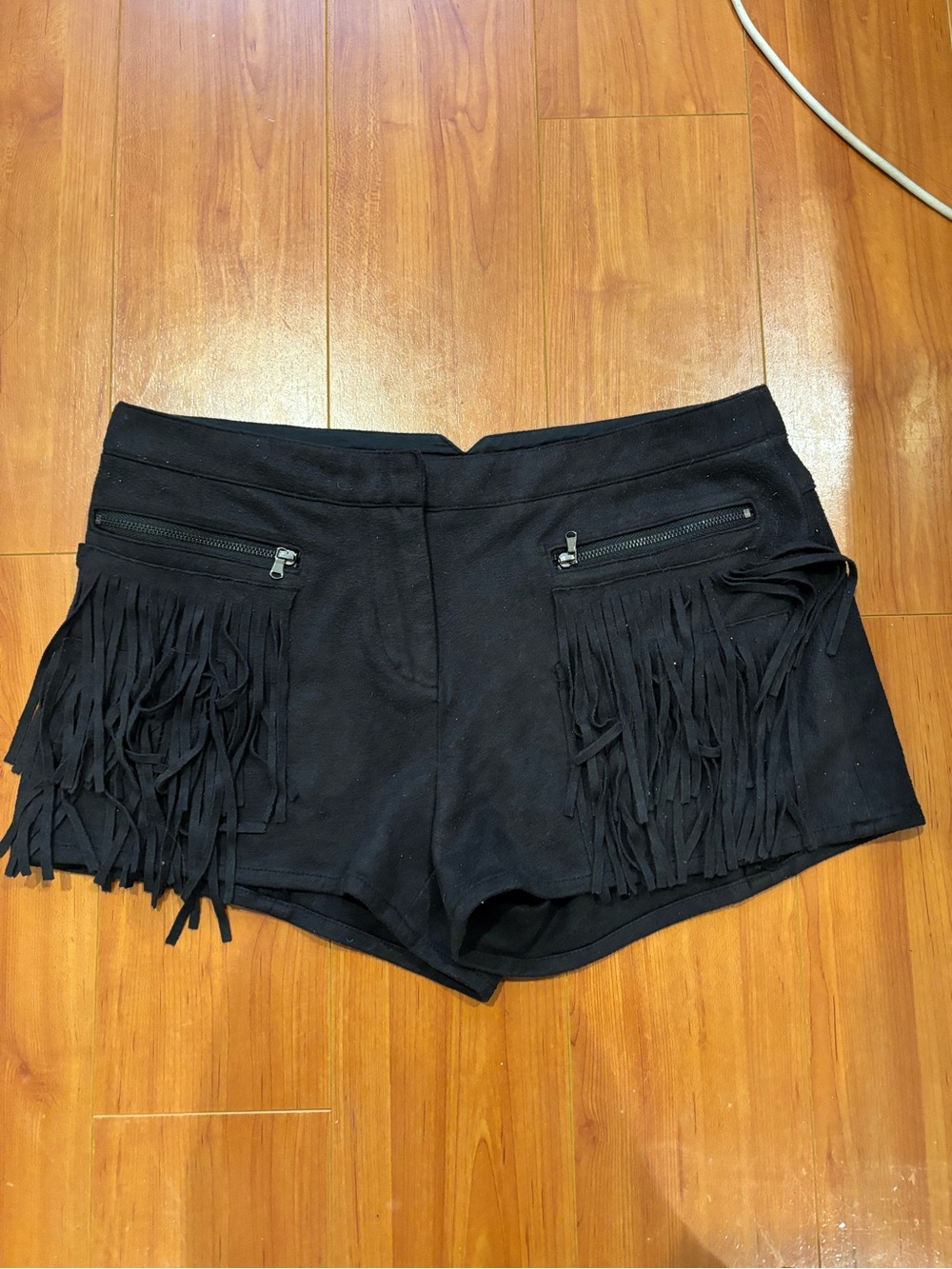 FATE faux suede Black Fringe Zip Pocket Women's Shorts